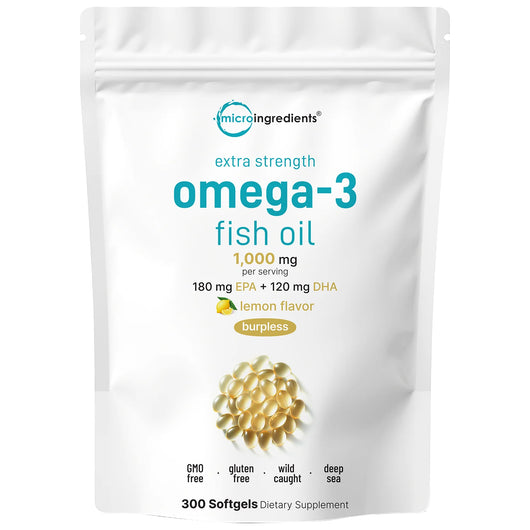 Micro Ingredients Extra Strength Omega 3 Fish Oil Supplements 1,000mg Per Serving, 300 Softgels